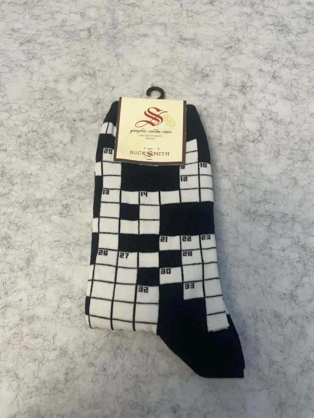 Socksmith Sunday Crossword Graphic Crew Socks Women's Size 5-10.5